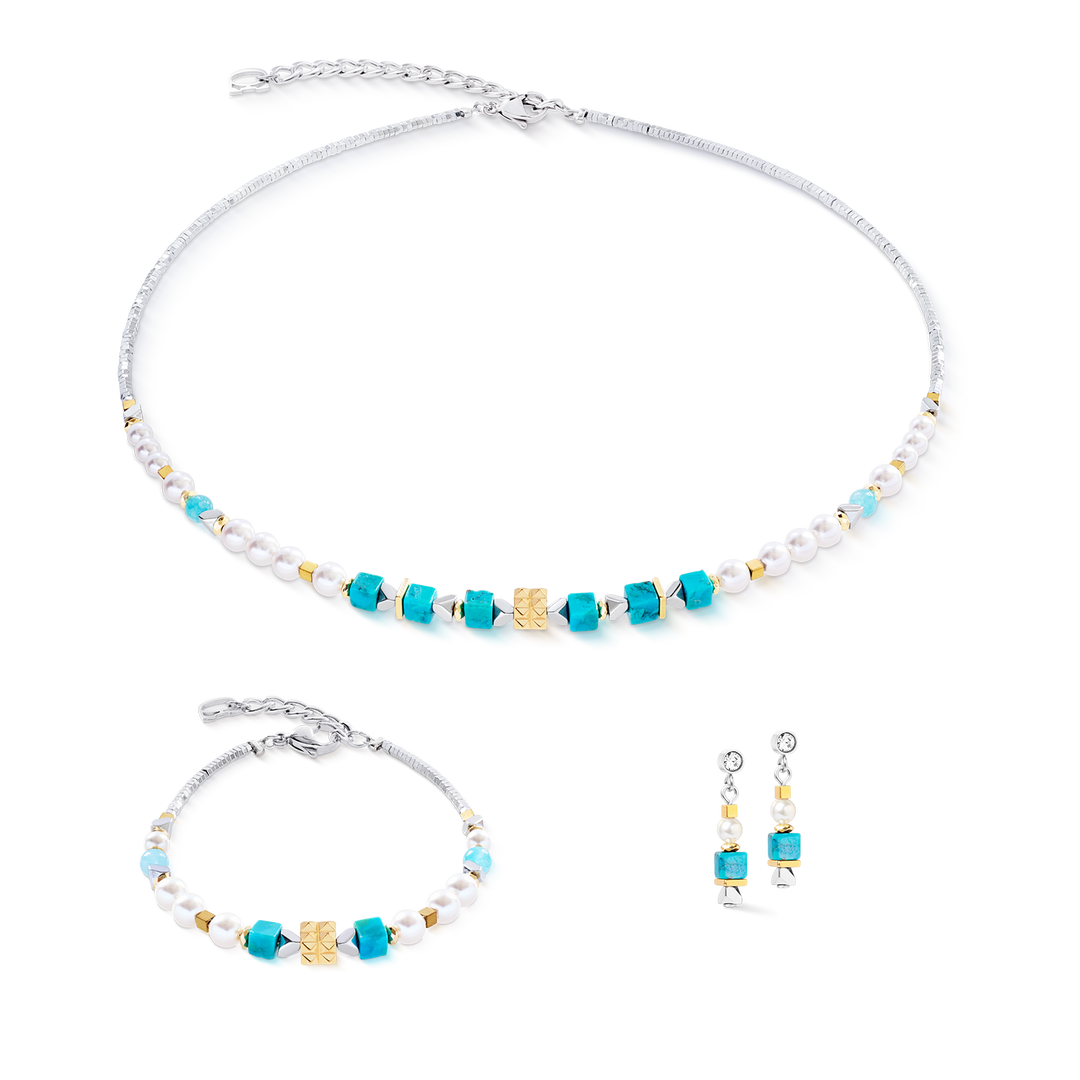 Coeur de Lion Turquoise/Pearl necklace, bracelet and drop earrings - Carathea & Jools