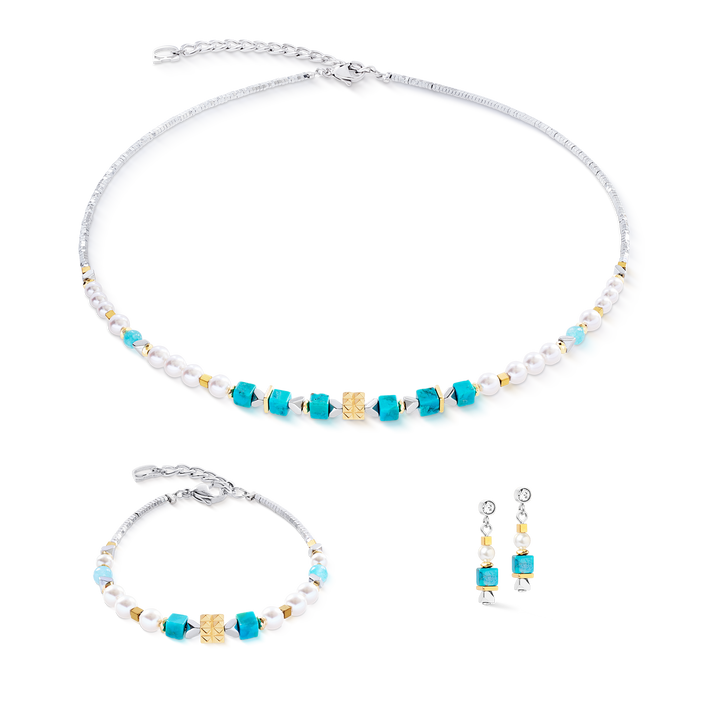 Coeur de Lion Turquoise/Pearl necklace, bracelet and drop earrings - Carathea & Jools