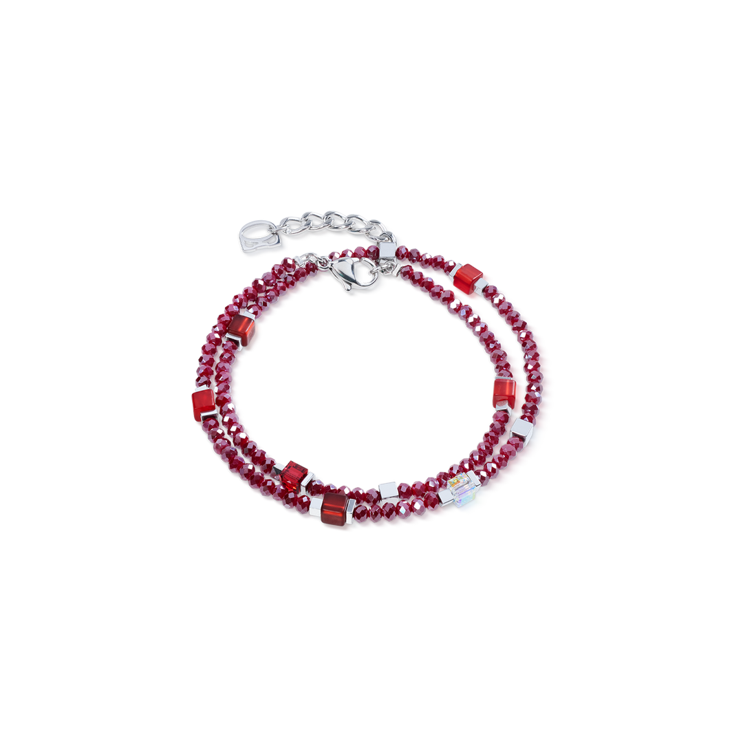 Coeur de Lion Beaded Flex bracelet in Red/Silver (can be worn as a necklace) - Carathea & Jools