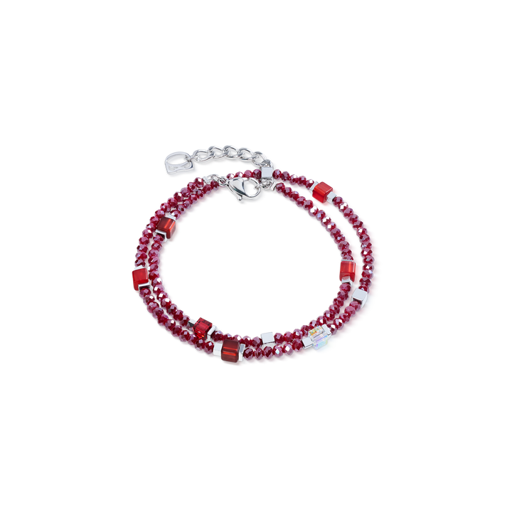 Coeur de Lion Beaded Flex bracelet in Red/Silver (can be worn as a necklace) - Carathea & Jools
