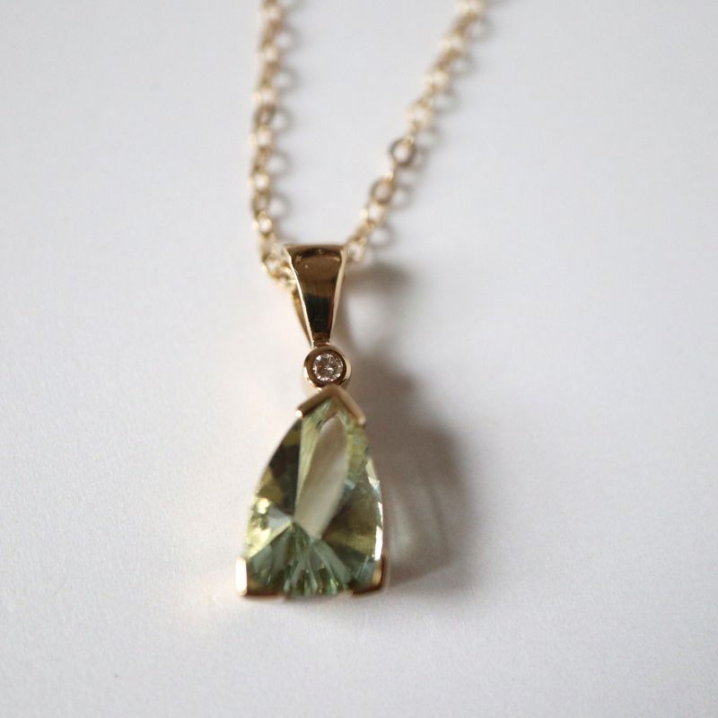 green amethyst & diamond pendant in gold - Carathea jewellers