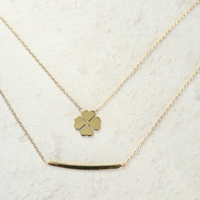 9ct gold multi layer clover and bar necklace - Carathea necklaces