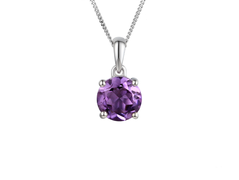 Silver and Amethyst Four Claw Solitaire Pendant