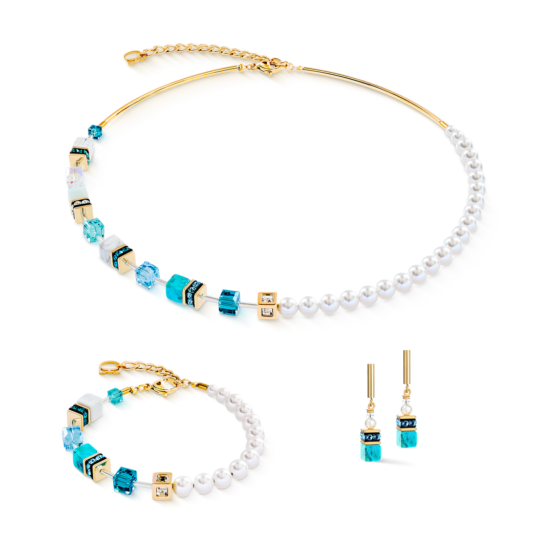 Couer de Lion Precious Fusion necklace, earrings and bracelet features turquose and Swarovski® Pearls - Carathea & Jools