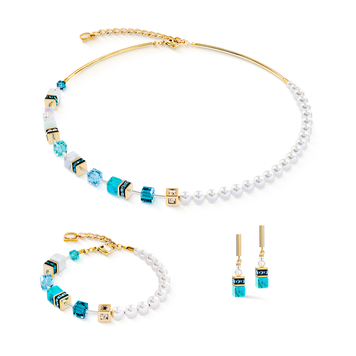 Couer de Lion Precious Fusion necklace, earrings and bracelet features turquose and Swarovski® Pearls - Carathea & Jools