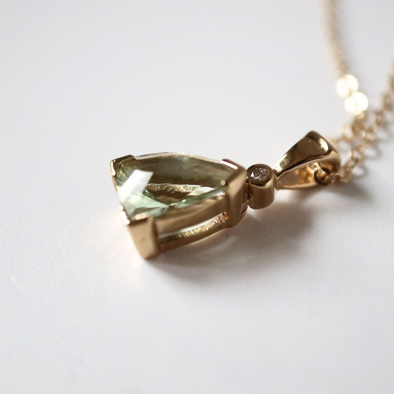 green amethyst & diamond pendant in gold - Carathea jewellers