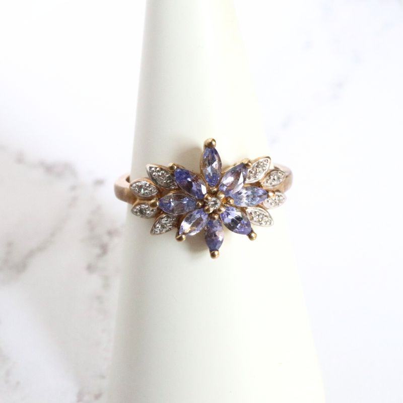 9ct Dress Ring with Tanzanite and Diamond