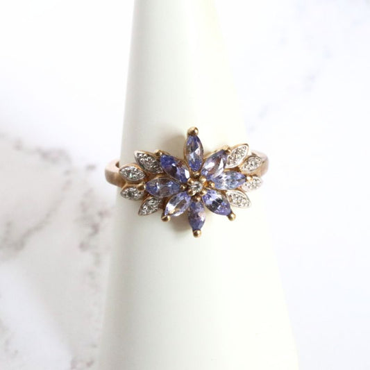 9ct Dress Ring with Tanzanite and Diamond