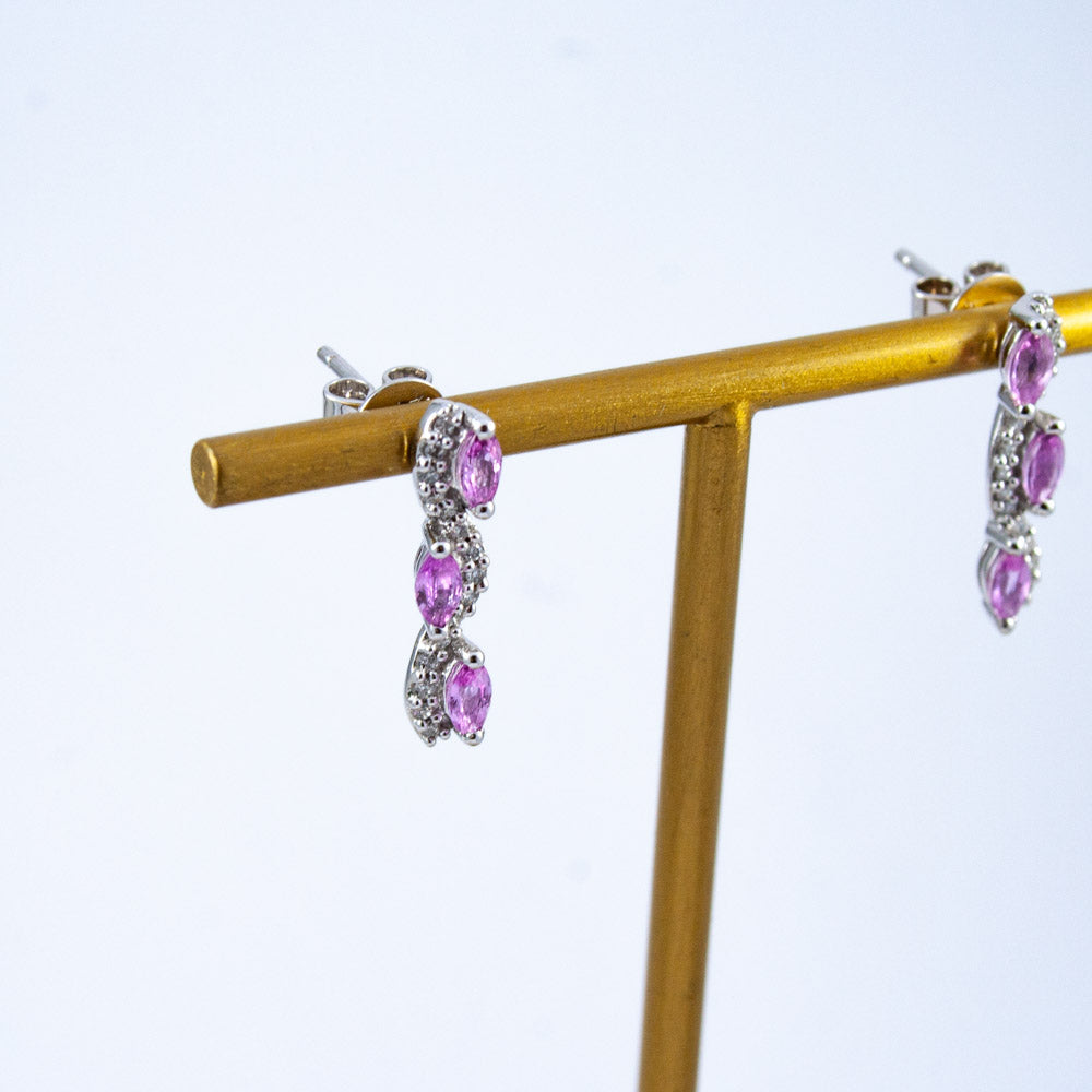 White Gold Pink Sapphire and Diamond Drop Earrings