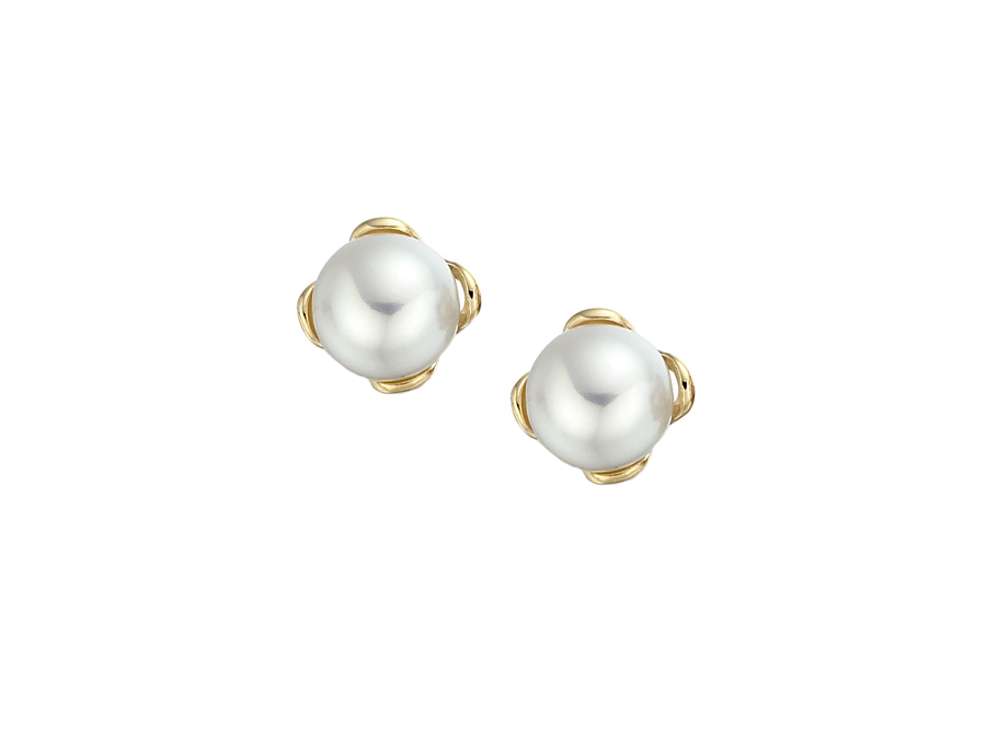 gold flower stud earrings with pearl - Carathea jewellers