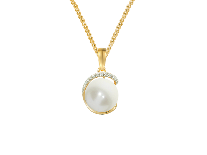Gold pendant with pearl and diamond - Carathea jewellers