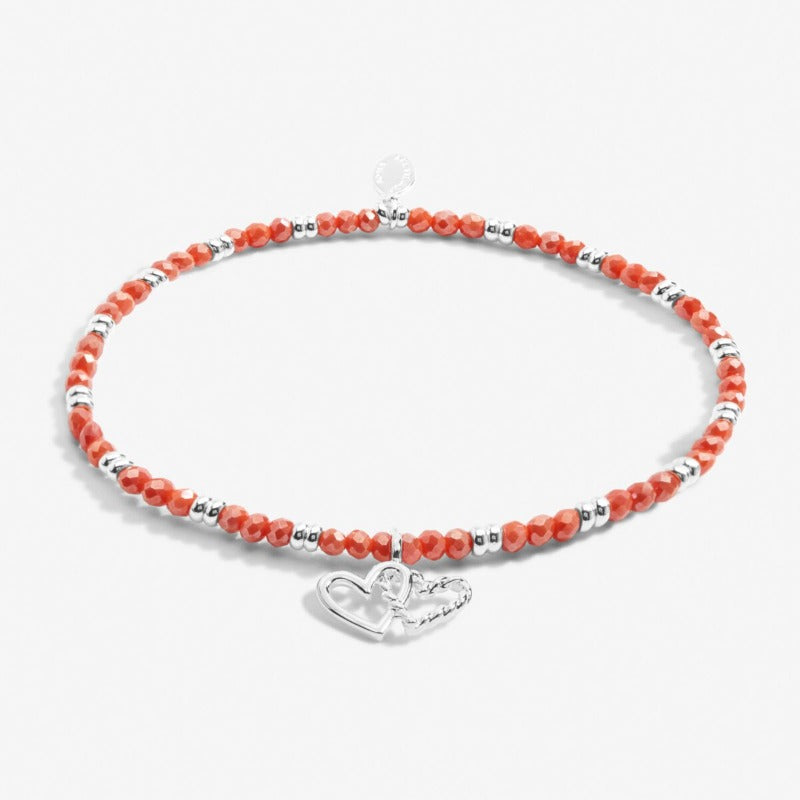 Joma Boho Beads Double Heart Bracelet in Coral and Silver