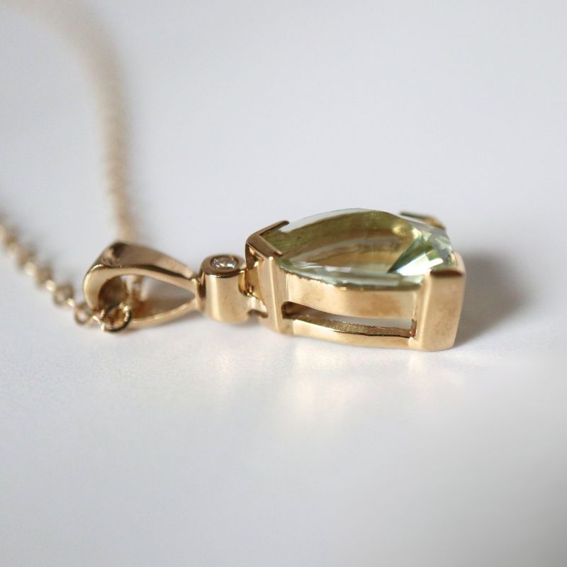 green amethyst & diamond pendant in gold - Carathea jewellers