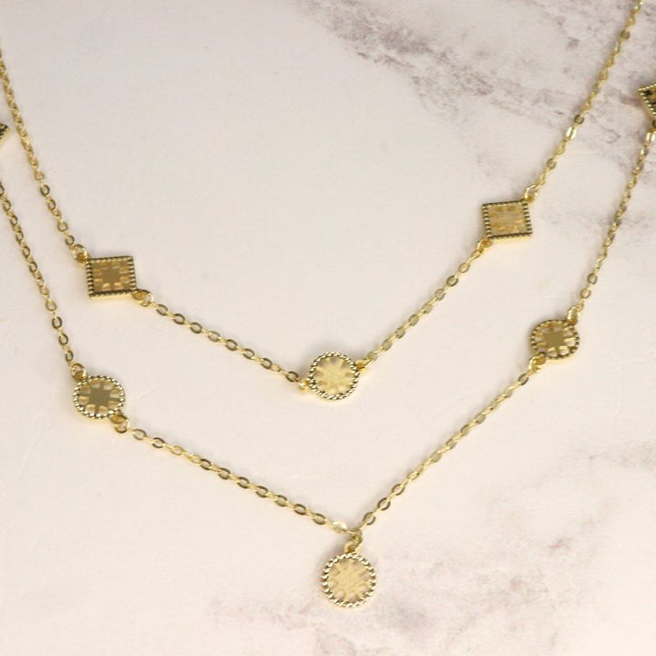 9ct Gold Double Stranded Filgree "Shapes" Necklace