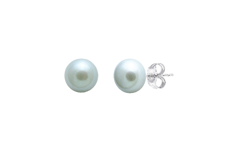 silver stud earrings with grey button-shaped 6 mm cultured pearl - carathea jewellers