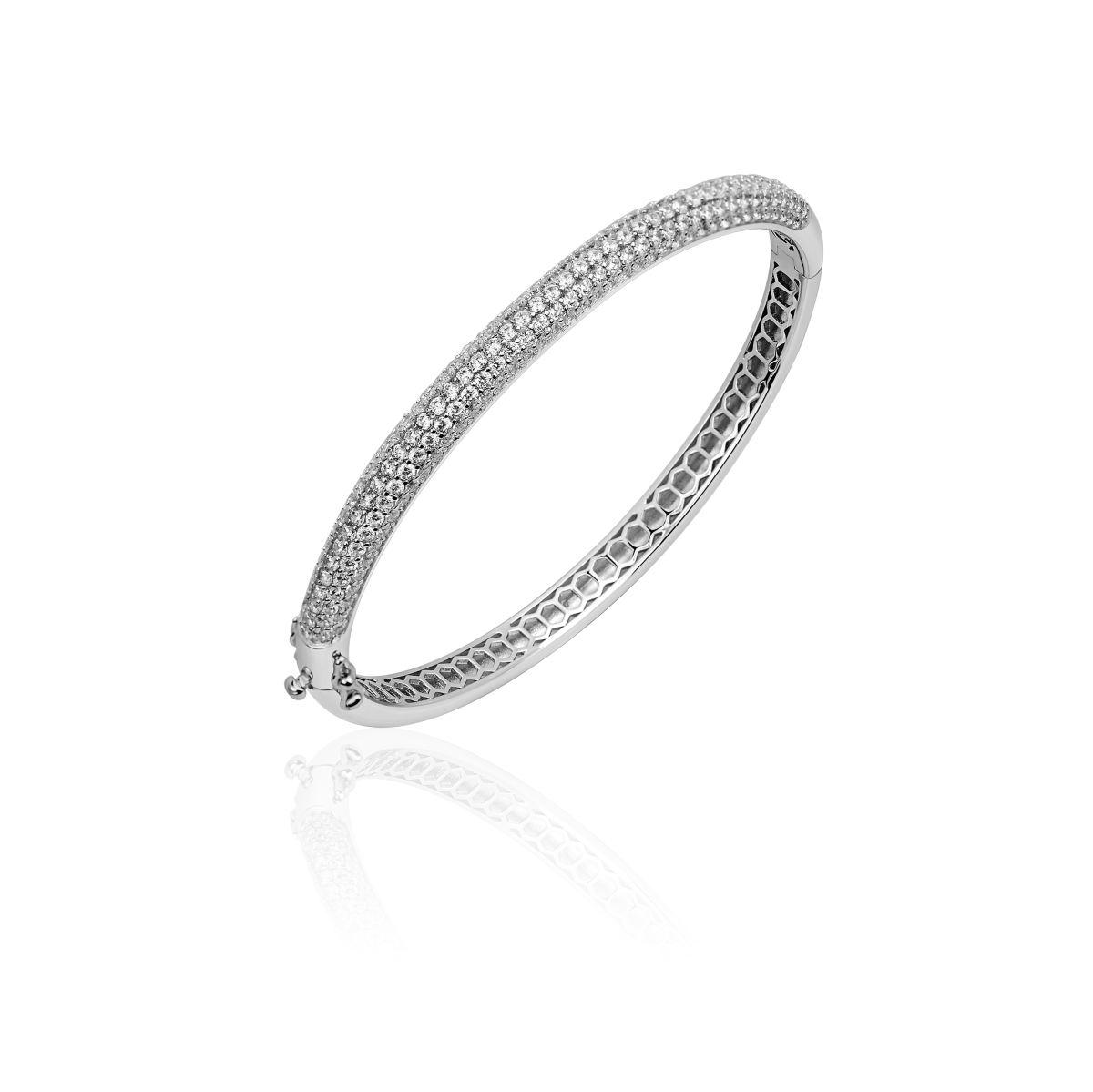 6mm diameter CZ set silver hinged bangle - Carathea jewellers