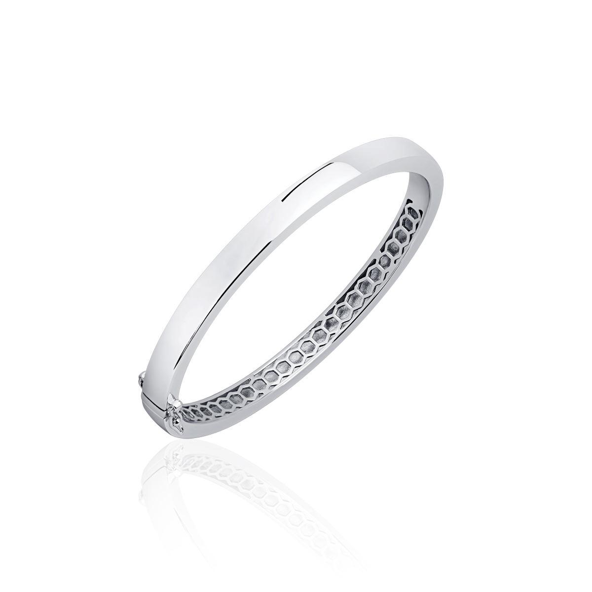 silver 6mm diameter square cut hinged bangle - Carathea jewellers