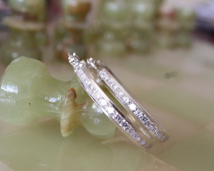 Silver Channel Set CZ Hoop Earrings Jewellery Carathea