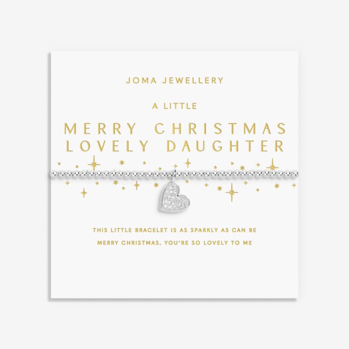 Silver heart charm bracelet with sparkling crystals.