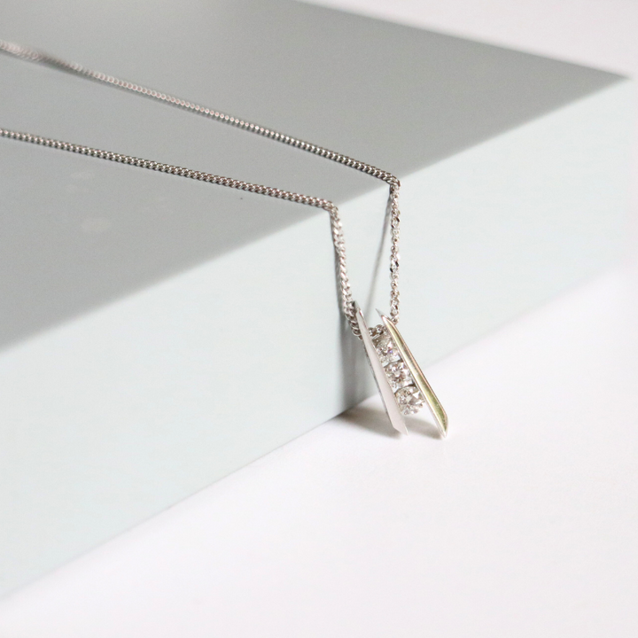 white gold diamond trilogy pendant - Carathea jewellers