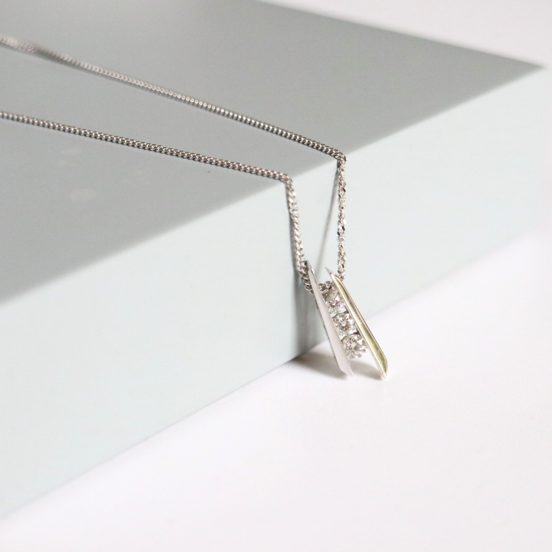 white gold diamond trilogy pendant - Carathea jewellers