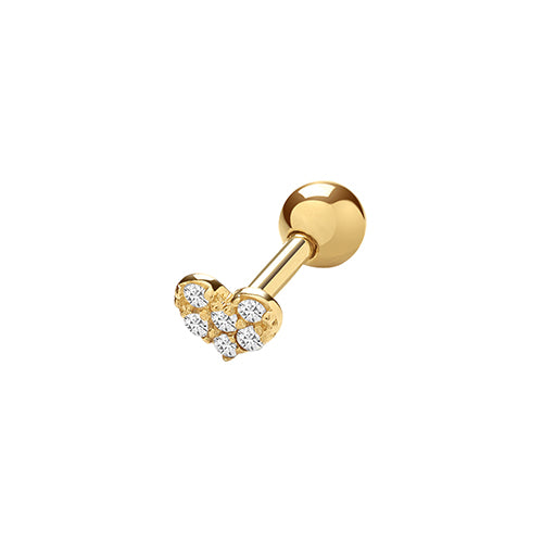 9ct Gold Single Cartilage CZ Heart Stud Earring