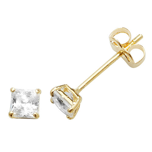 gold 3 mm square cubic zirconia stud earrings - Carathea jewellers