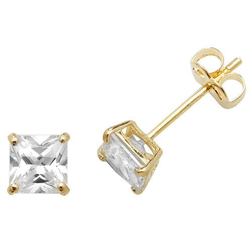 9ct gold square cut 4 mm cz stud earrings - Carathea jewellers