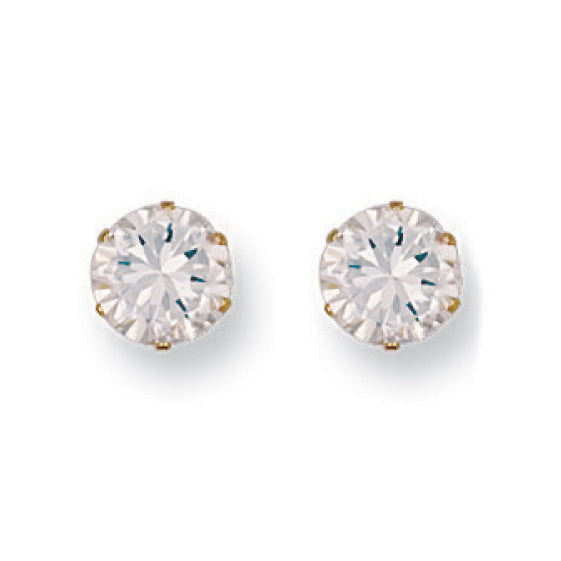 Gold 7 mm CZ Stud Earrings