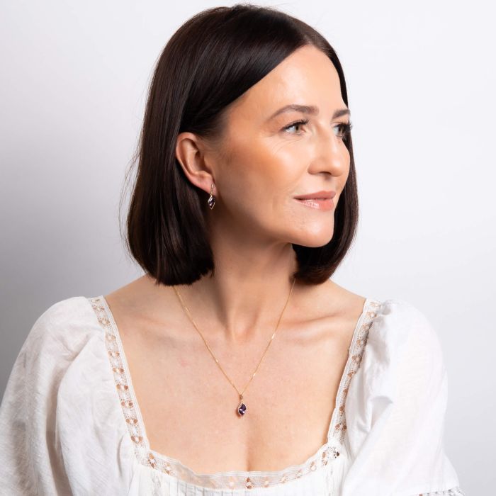 9ct Gold Amethyst Flame Drop Earrings