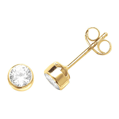 9ct Gold Round 4 mm CZ Rubover Stud Earrings