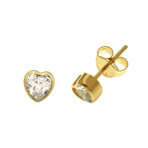 gold heart shaped cz stud earrings - Carathea jewellers