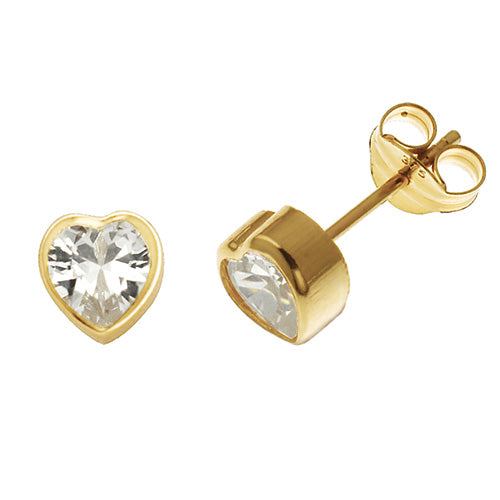 gold heart shaped cz stud earrings - Carathea jewellers