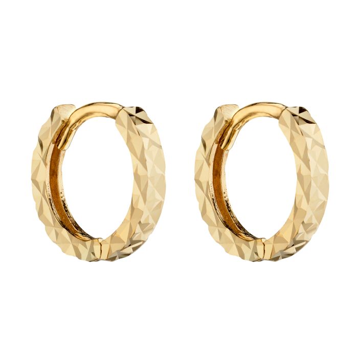 9ct gold diamond cut huggie earrings - Carathea jewellers