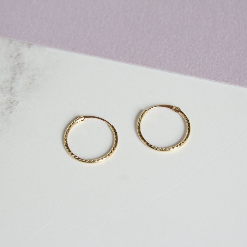 Gold Hinged Diamond Cut Sleeper Earrings 10mm