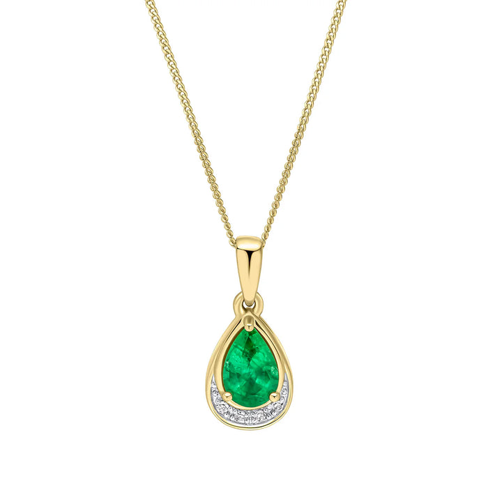 9ct Gold Emearld and Diamond Teardrop Pendant