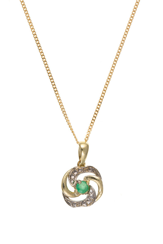 9ct Real Emerald Twist Pendant and Chain