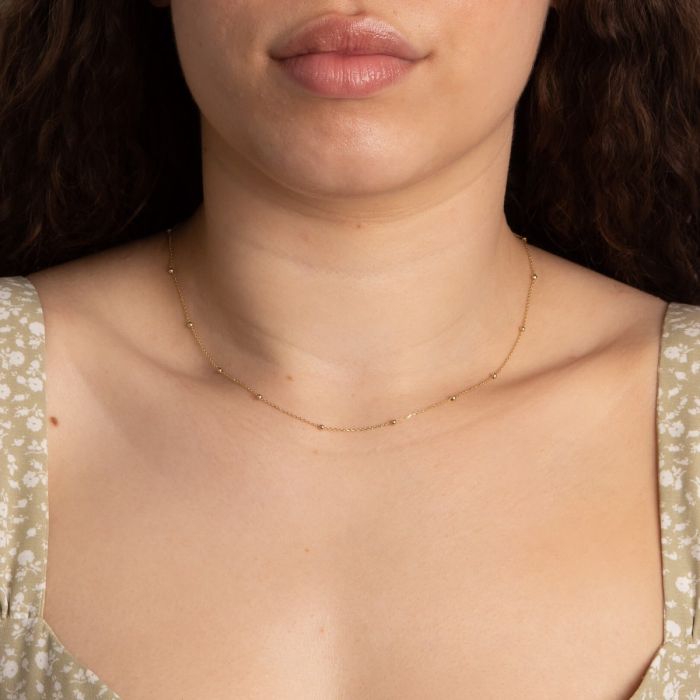 9ct gold ball chain Station necklace - Jeweller Carathea