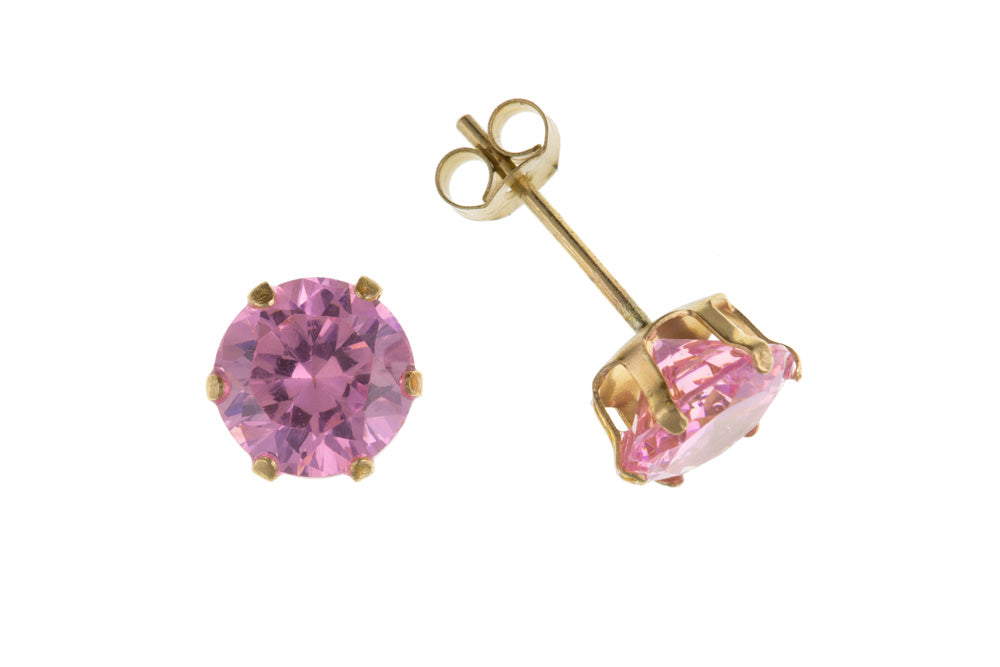 9ct Gold 3mm Pink Cubic Zirconia Stud Earrings