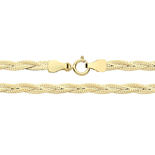 9ct Gold Plaited Snake Chain Bracelet