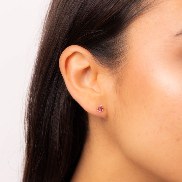 gold ruby flower stud earrings - Carathea jewellers