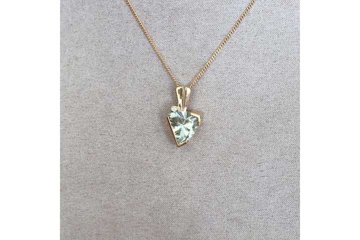 9ct Gold Green Amethyst and Offset Diamond Pendant