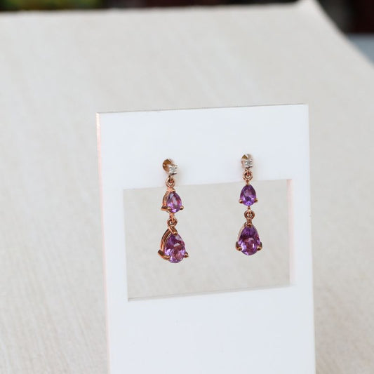 rose gold amethyst and diamond drop earrings - Carathea