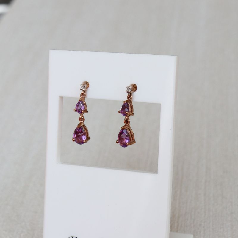 rose gold amethyst and diamond drop earrings - Carathea
