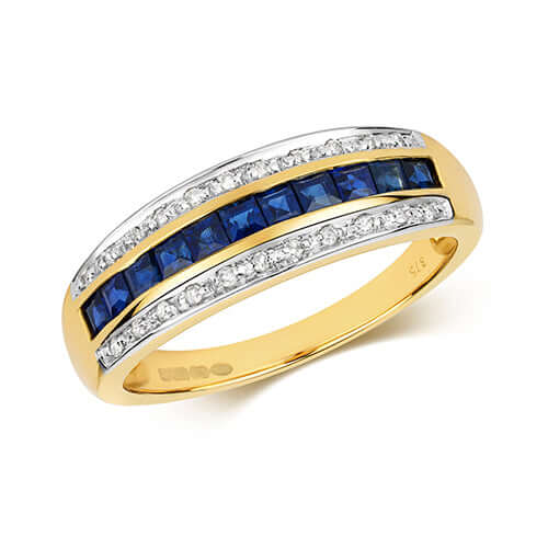 9ct gold sapphire and diamond band ring - Carathea jewellers