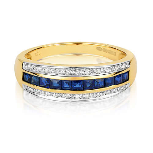 9ct gold sapphire and diamond band ring - Carathea jewellers