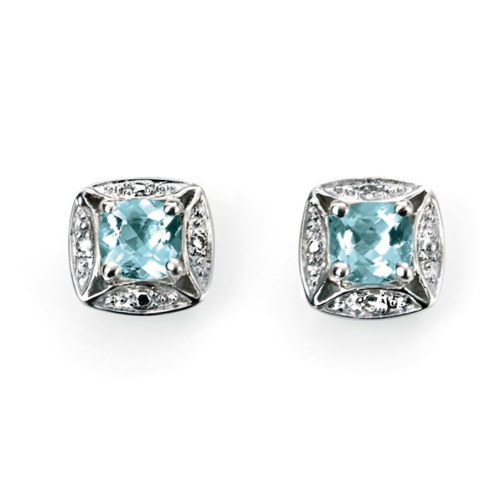 9ct white gold aquamarine & Diamond stud earrings - Carathea jewellers