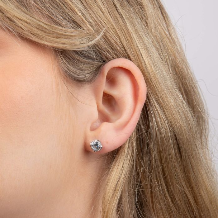 9ct white gold aquamarine & Diamond stud earrings - Carathea jewellers