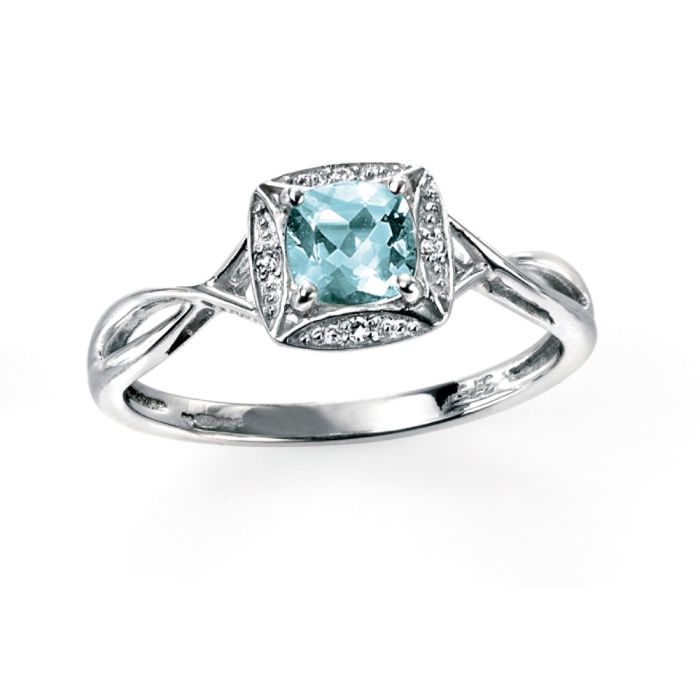 9ct white gold aquamarine & diamond ladies ring - Carathea jewellers