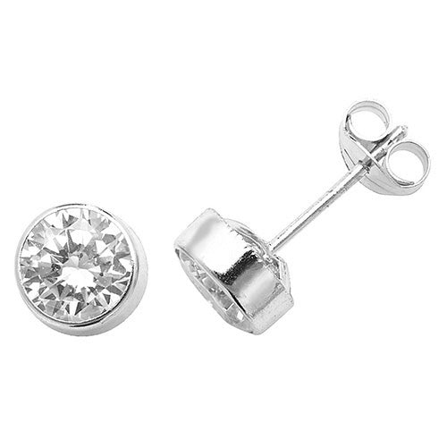 9ct white gold bezel set 6 mm stud earrings - Carathea jewellers